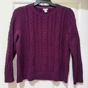 L.L. Bean Women's Petite Medium Rich Purple Cable Knit Sweater